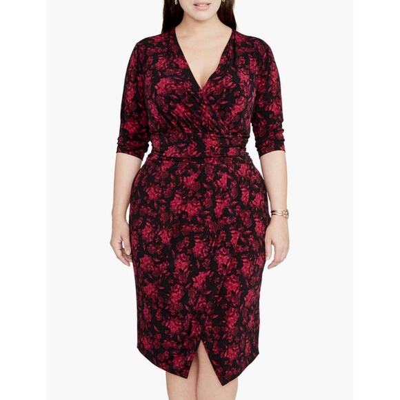RACHEL Rachel Roy Pink Floral Faux Wrap Stretchy Midi Dress - Picture 1 of 11